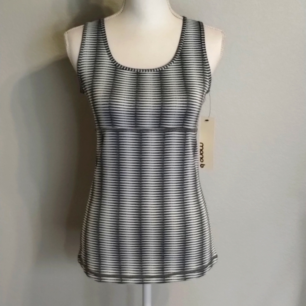 Mono b Pullover Athletic Stretch Tank Top Size Large Gray and White